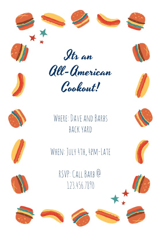 All american cookout -  invitación para día festivo