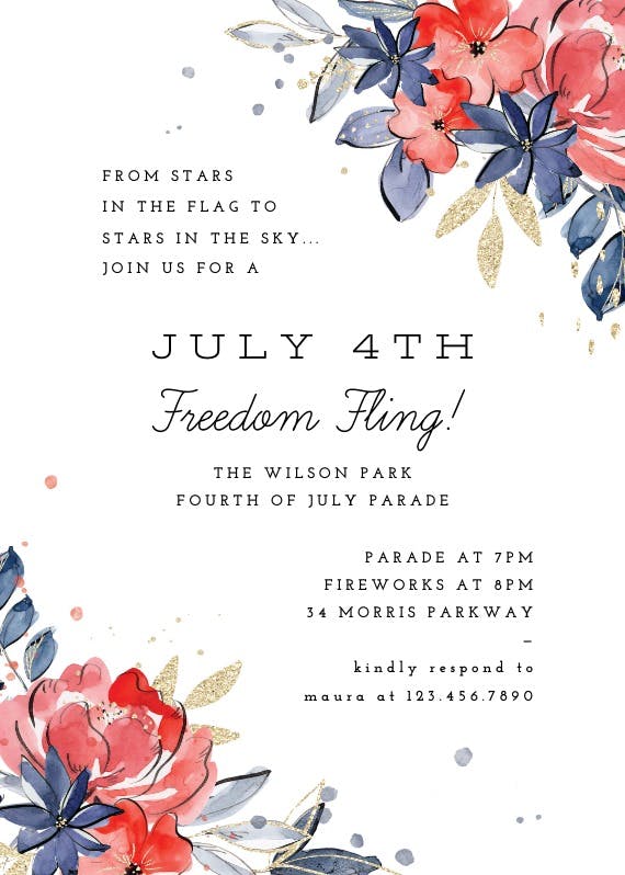 American flag flowers -  invitation template