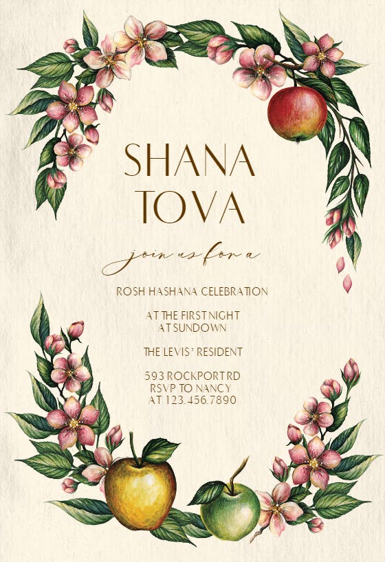 Apples and flowers -  invitación para rosh hashanah