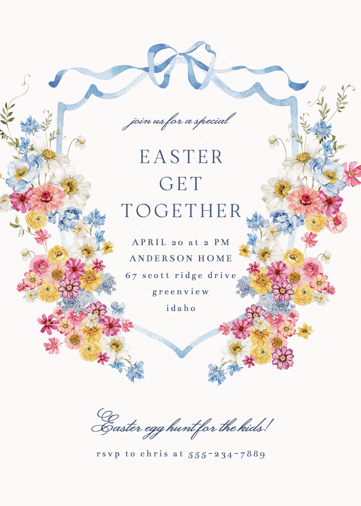 Blooms around crest - easter invitation