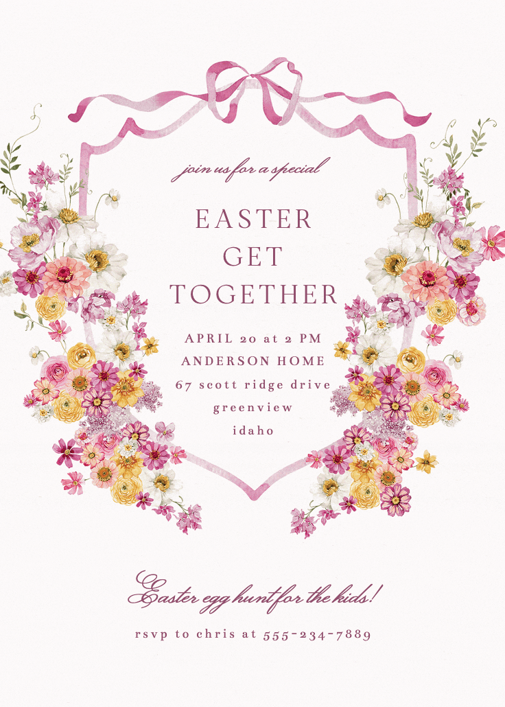 Blooms around crest - easter invitation
