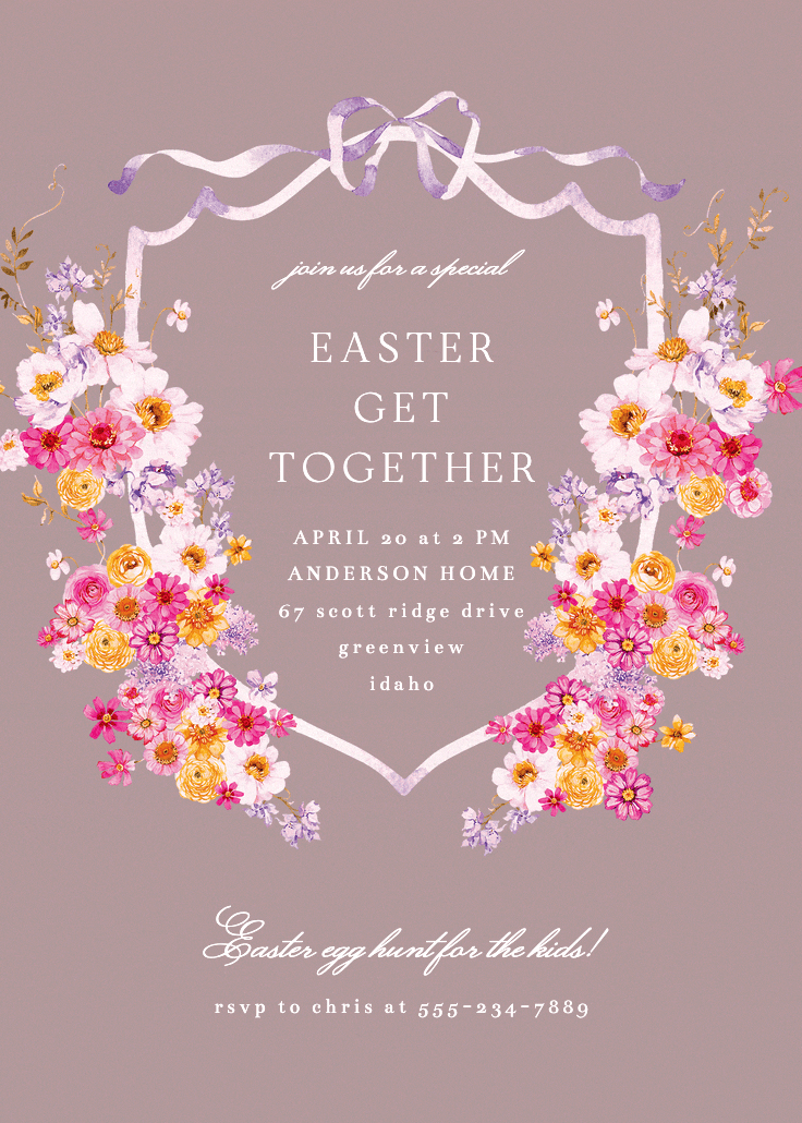 Blooms around crest - easter invitation