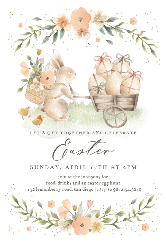 Bunny carries eggs - easter invitation