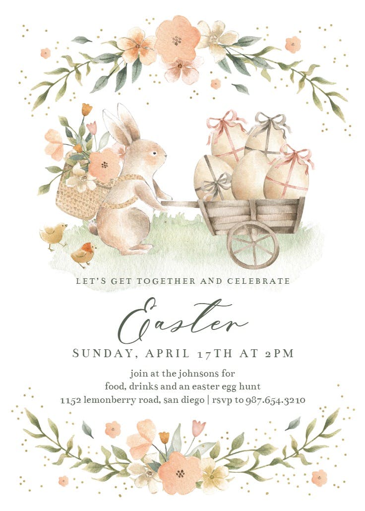 Bunny carries eggs - easter invitation