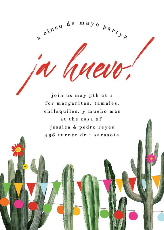 Cacti & colors -  invitación para día festivo