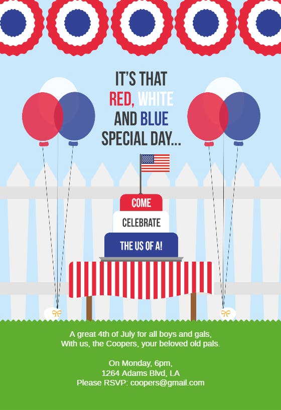 Celebrate the us of a - 4th of july invitation