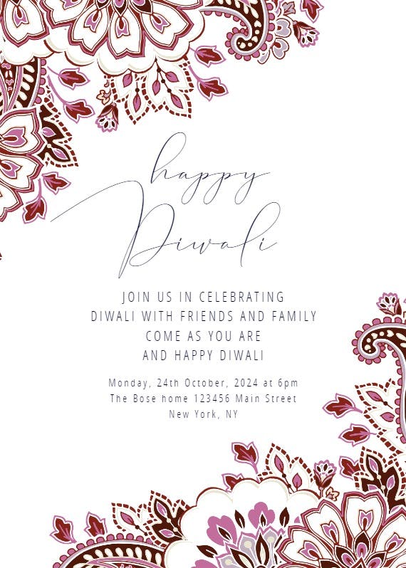 Colored paisley corner - diwali invitation