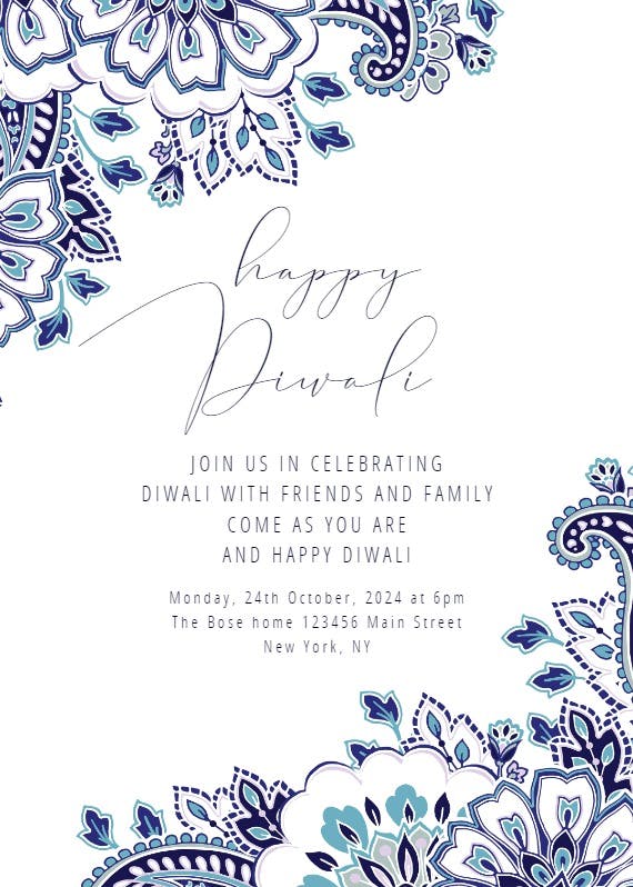 Colored paisley corner - invitación para el festival de diwali