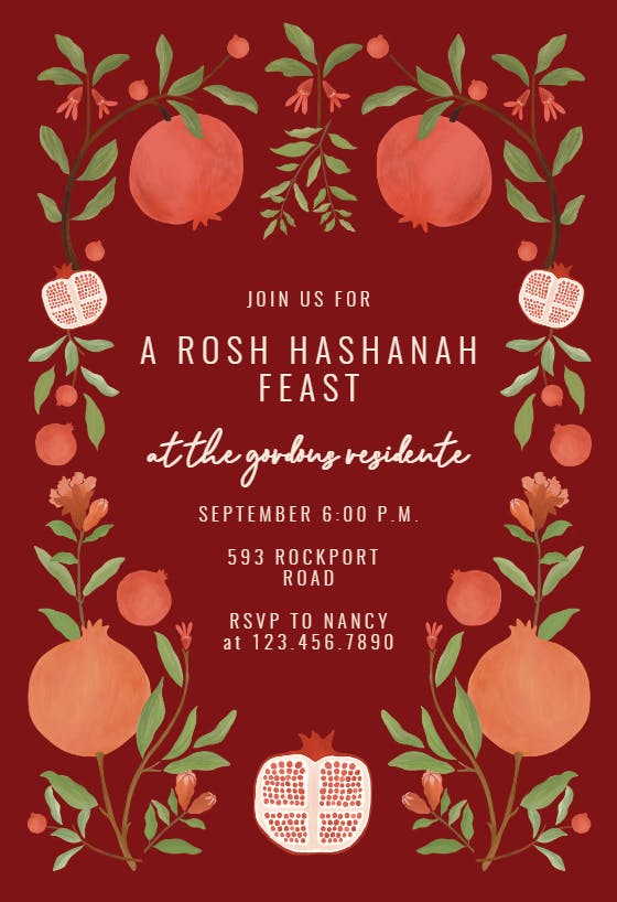 Decorative pomegranate frame - rosh hashanah invitation