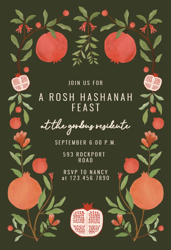 Decorative pomegranate frame - rosh hashanah invitation