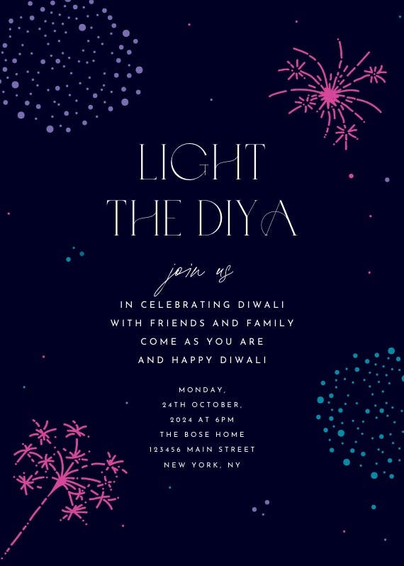 Diwali fireworks - invitación para el festival de diwali