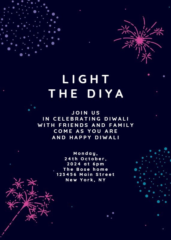 Diwali fireworks - diwali invitation
