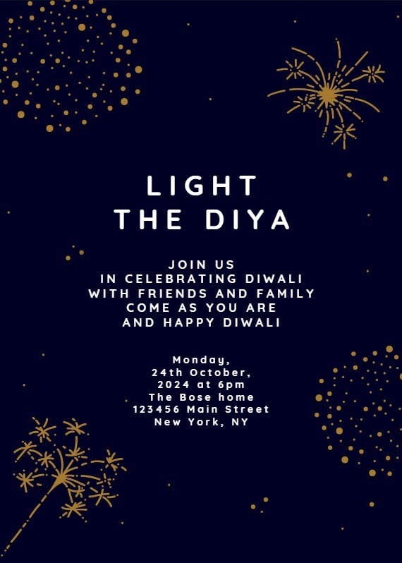 Diwali fireworks - diwali invitation