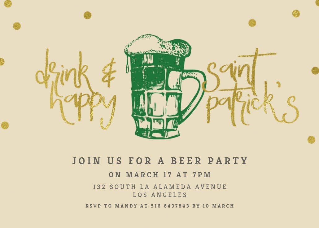 Drink and happy - invitación para el día de san patricio