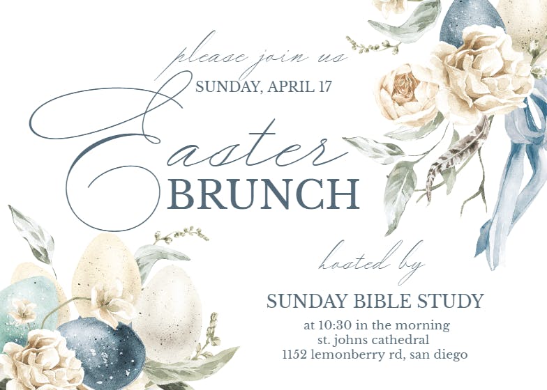Easter eggs and flowers - brunch & lunch invitation