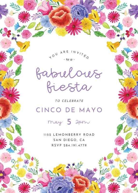 Fab floral fiesta - cinco de mayo invitation