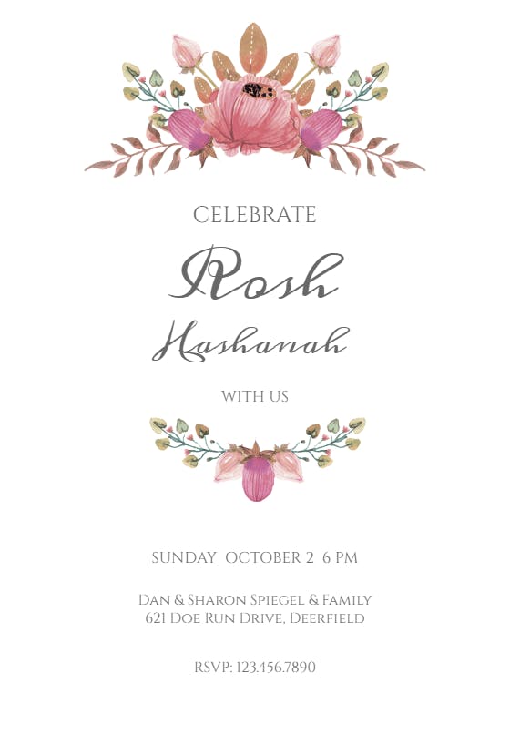 Floral accents -  invitación para rosh hashanah