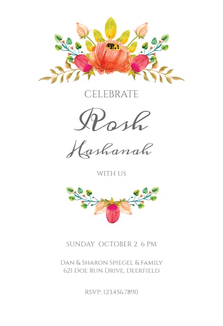 Floral Accents - Rosh Hashanah Invitation