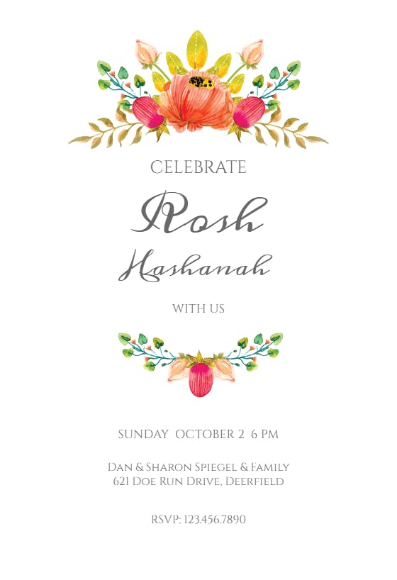 Floral accents -  invitación para rosh hashanah
