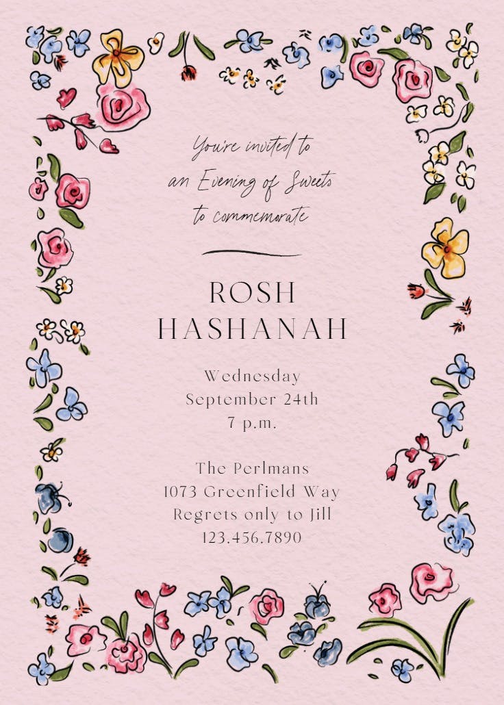 Floral doodles - rosh hashanah invitation
