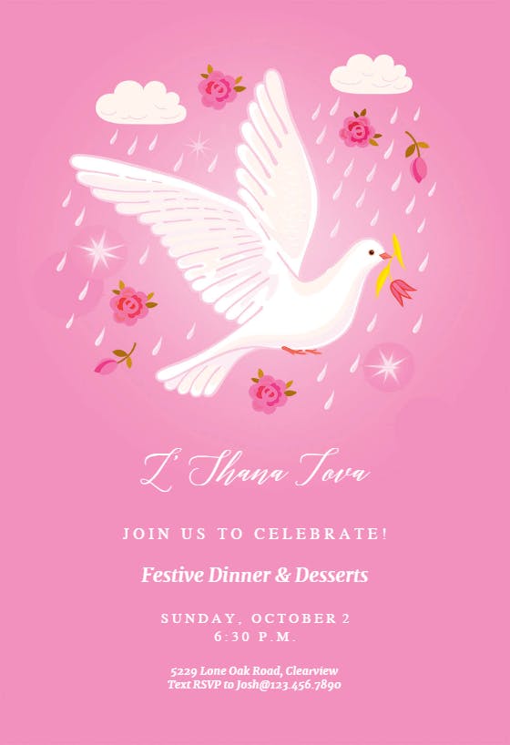 Flying dove -  invitación para rosh hashanah
