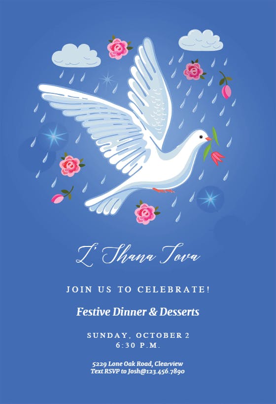 Flying dove -  invitación para rosh hashanah