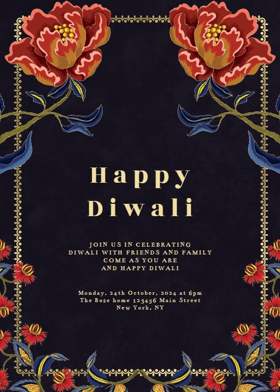 Folk flowers - invitación para el festival de diwali