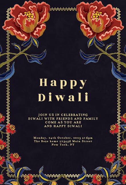 Folk flowers - Diwali Invitation