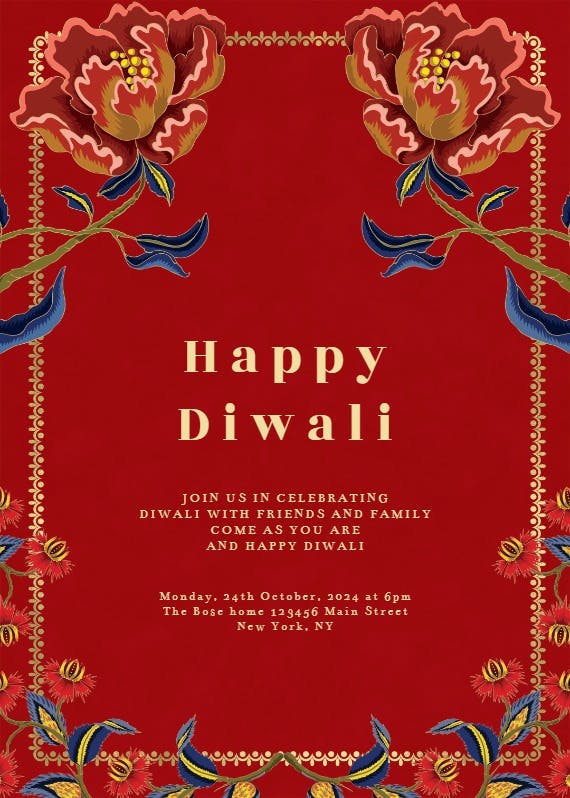 Folk flowers - invitación para el festival de diwali
