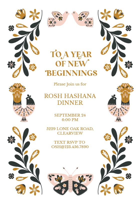 Folk frame -  invitación para rosh hashanah