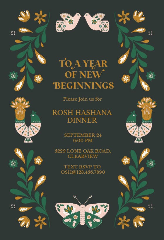 Folk frame -  invitación para rosh hashanah