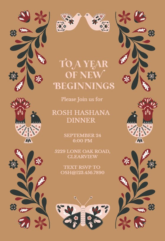 Folk frame - invitación para rosh hashanah