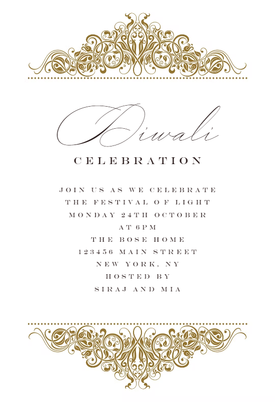 Formal Ornaments Diwali Invitation Card Template Greetings Island