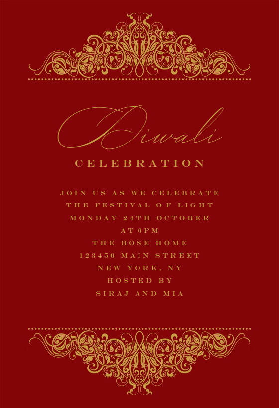 Formal Ornaments Diwali Invitation Card Template Greetings Island