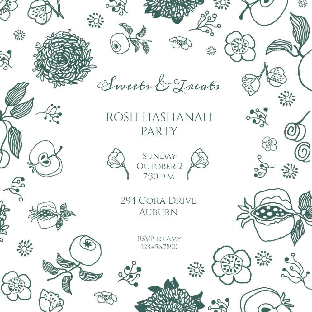 Fruit and flowers -  invitación para rosh hashanah