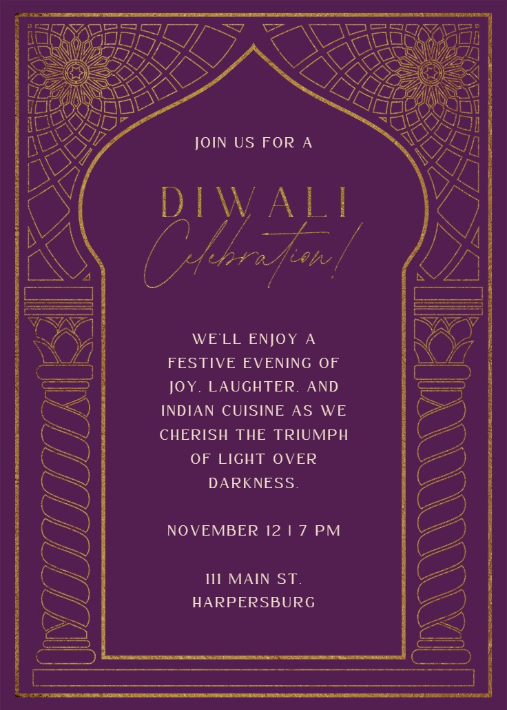 Geometric Arch - Diwali Invitation Card Template (Free) | Greetings Island