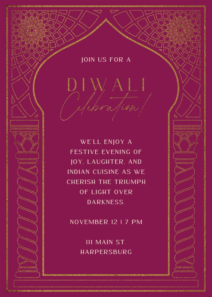 Geometric Arch - Diwali Invitation Card Template (Free) | Greetings Island