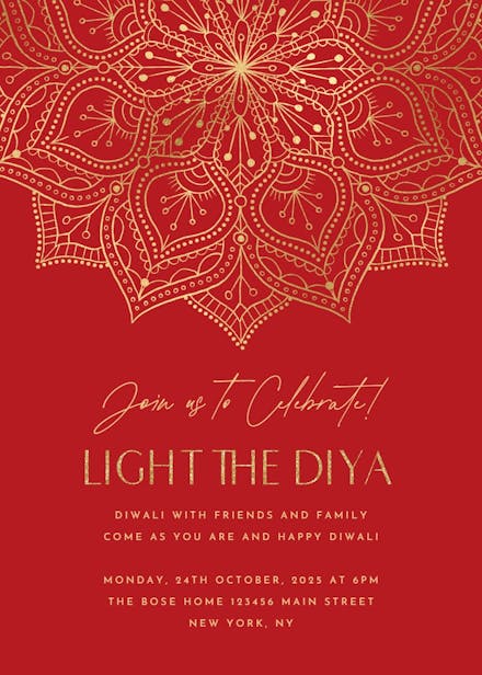 Gold diwali mandala - diwali invitation
