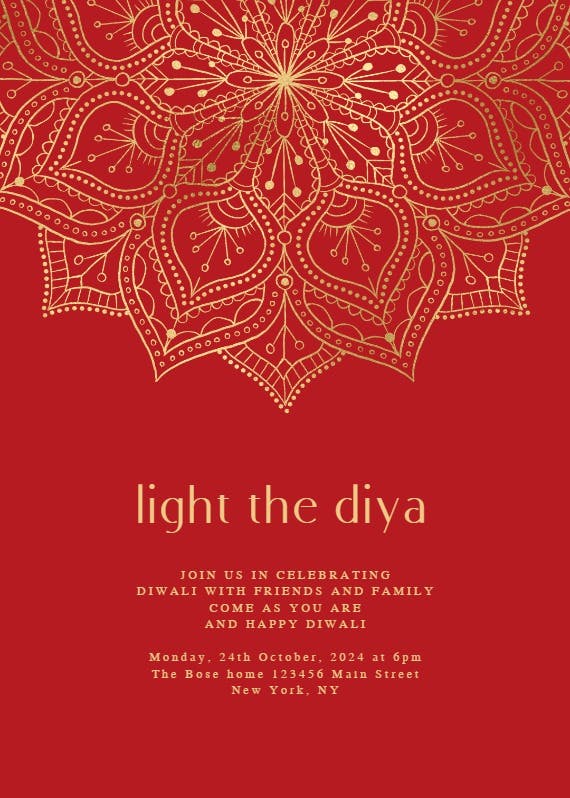 Gold diwali mandala -  invitacione para el festival de diwali