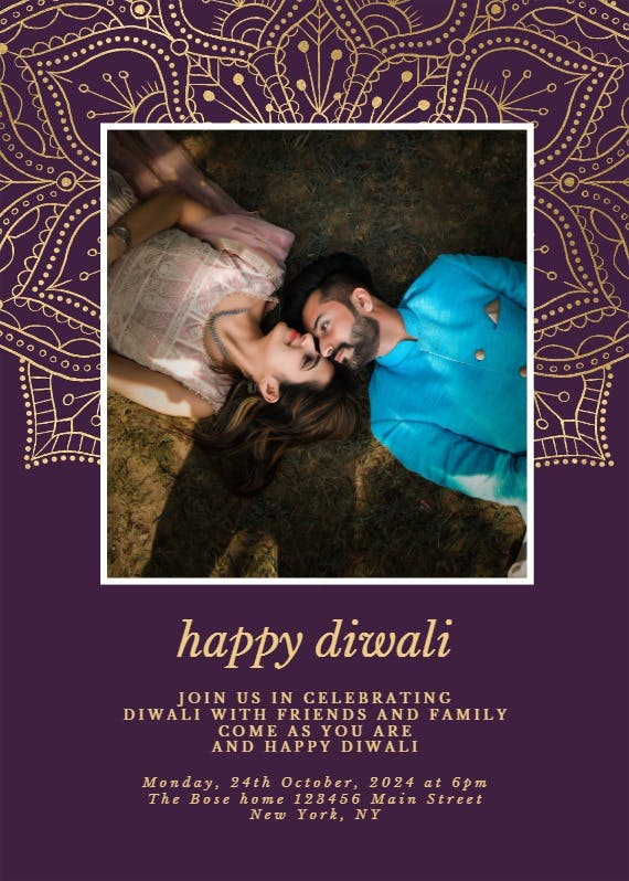 Gold mandalas celebration - invitación para el festival de diwali