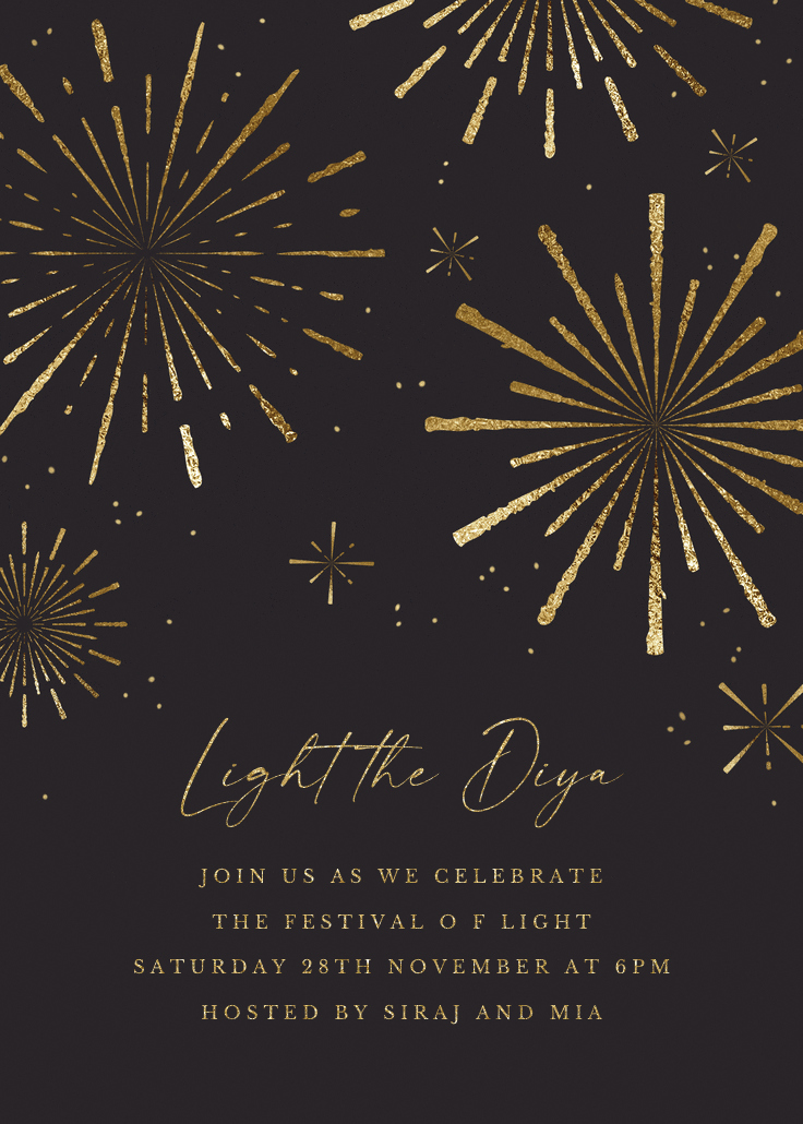 Golden fireworks - invitación para el festival de diwali