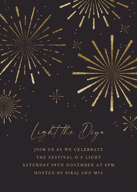 Golden fireworks - diwali invitation