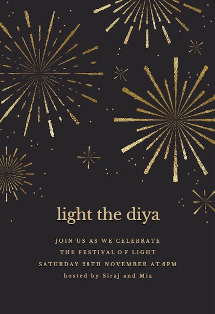 Golden fireworks - Diwali Invitation