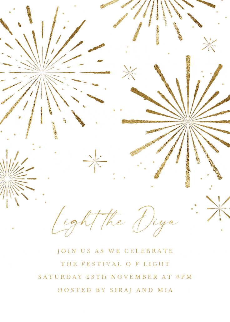 Golden fireworks - diwali invitation