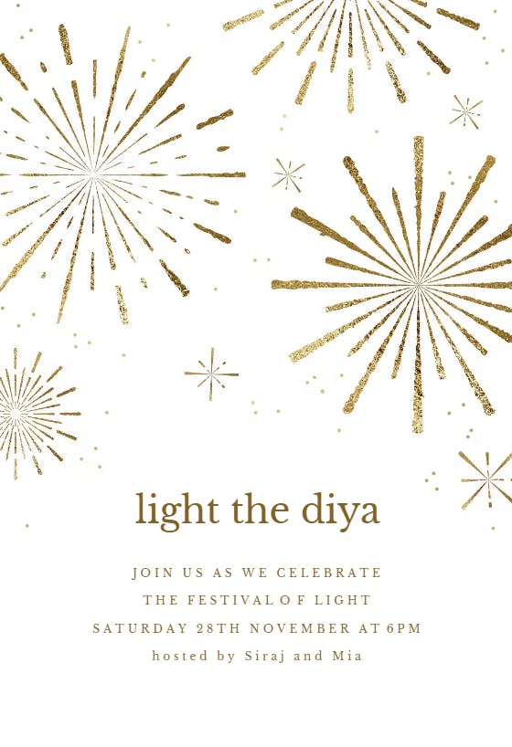 Golden fireworks - invitación para el festival de diwali