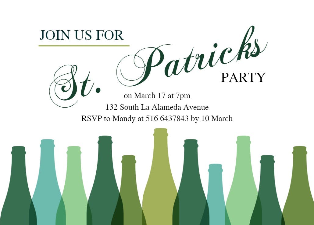 Green bottles - invitación para el día de san patricio