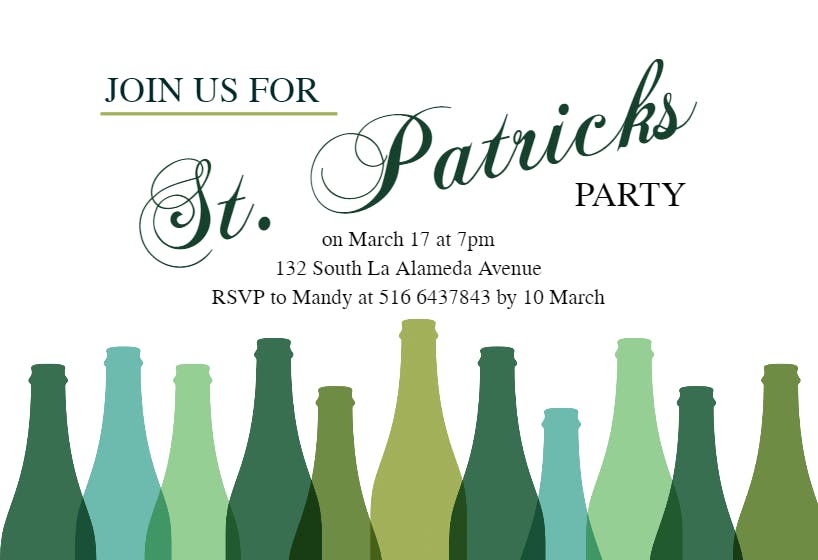 Green bottles - st. patricks day invitation