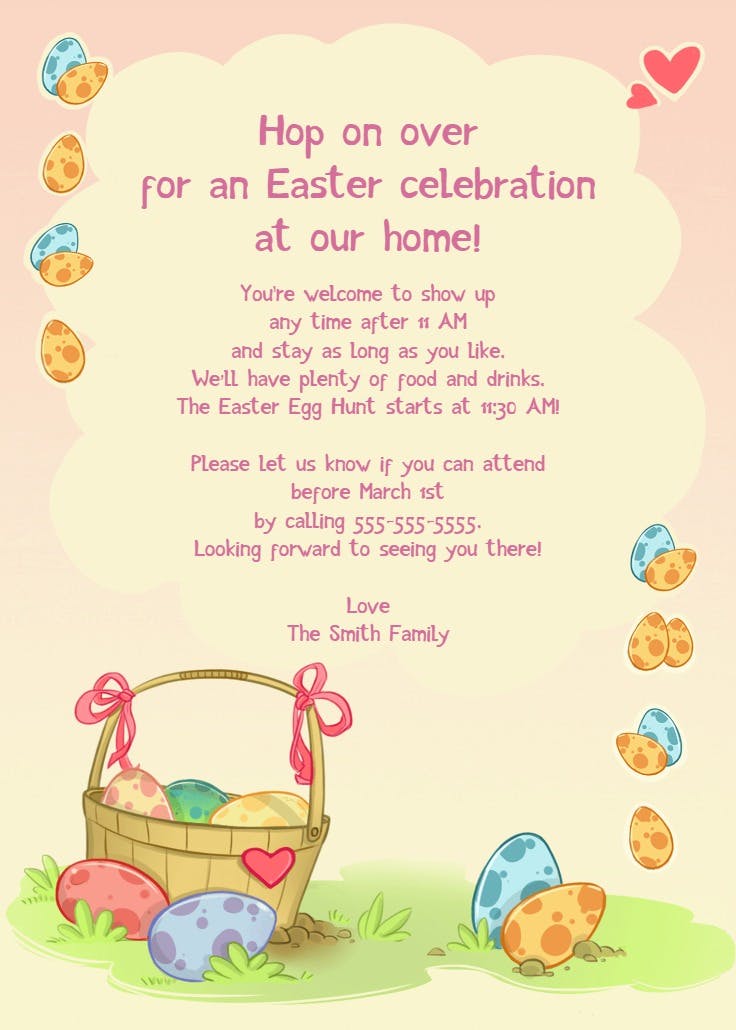 Hop on over - easter invitation