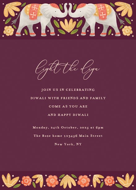 Indian elephants for diwali - diwali invitation