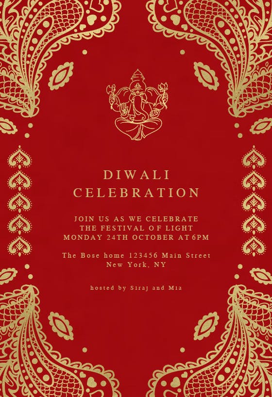 Indian floral paisley -  invitacione para el festival de diwali